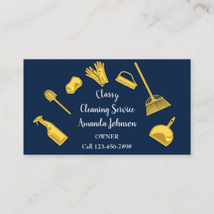 Classy Cleaning Services Gold Logo Maid Navy Blue Visitekaartje