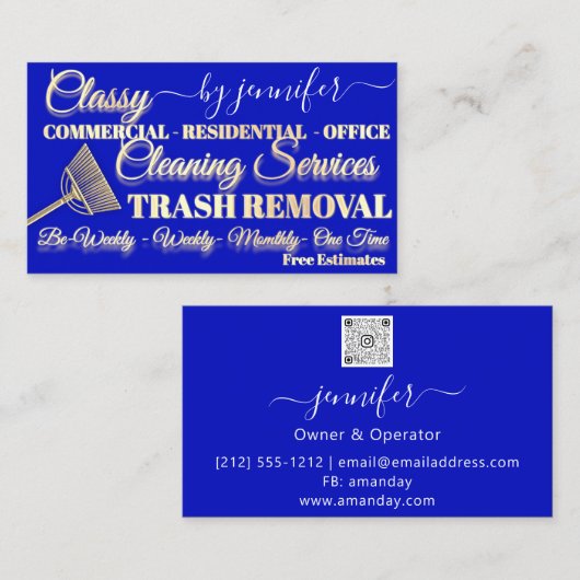 Classy Cleaning Trash Removal Maid Gold Logo QR Visitekaartje (Voorkant / Achterkant)