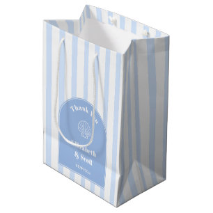 Classy Coastal Blue White Stripe Wedding Dank u Medium Cadeauzakje
