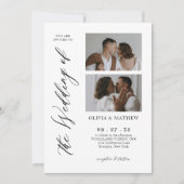 Classy Contemporary Script Fotocollage Wedding Kaart (Voorkant)