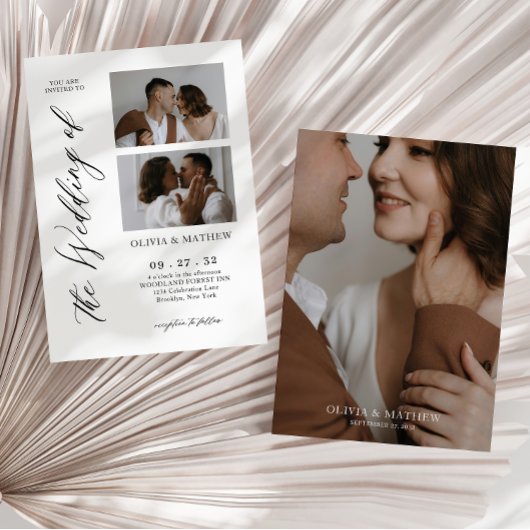 Classy Contemporary Script Fotocollage Wedding Kaart