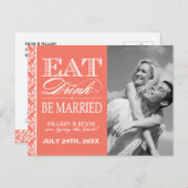 Classy Coral Damask Bewaar de datum Aankondigingskaart (Voorkant / Achterkant)