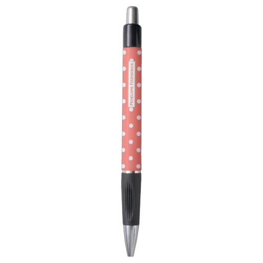 Classy Coral Polka Dot Pattern met naam Pen (Voorkant Verticaal)