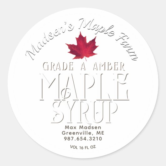 Classy Craft Maple Stroop Label met Rood Blad (Voorkant)