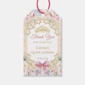 Classy Crown Pink Bow Floral Quinceanera Cadeaulabel (Voorkant)