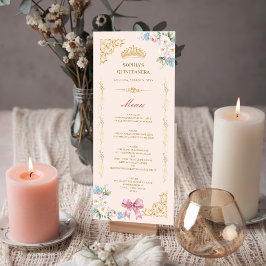Classy Crown Pink Bow Quinceanera Custom Menu Kaar Kaart