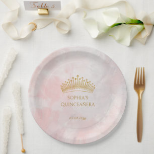 Classy Crown Pink Quinceanera Custom Papieren Bordje