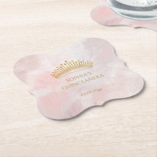 Classy Crown Pink Quinceanera Party Custom Kartonnen Onderzetters (Gekanteld)