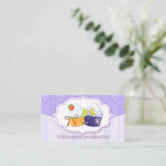 Classy Cupcake Store Damask Visitekaartje (Staand voorkant)
