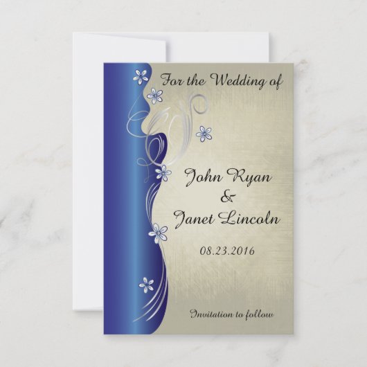Classy Curvy-ontwerp | Sapphire en Silver Save The Date (Voorkant)