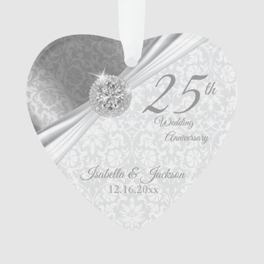 Classy Damask - 25th Silver Wedding Jubileum Ornament (voorkant)