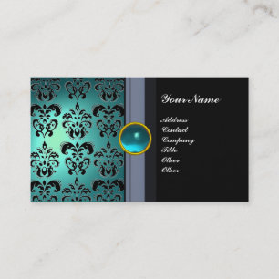 CLASSY DAMASK GEM MONOGRAM black blue aquamarine Visitekaartje