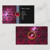 CLASSY DAMASK GEM MONOGRAM zwart roze Visitekaartje (Voorkant / Achterkant)