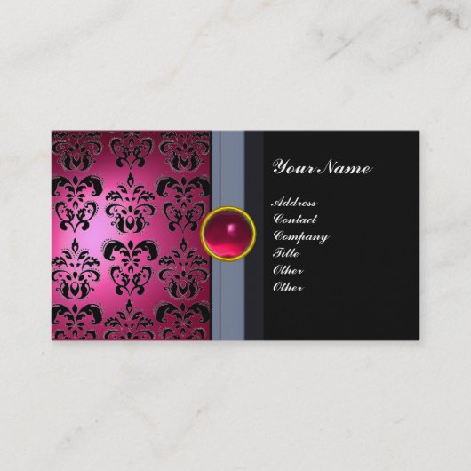 CLASSY DAMASK GEM MONOGRAM zwart roze Visitekaartje (Voorkant)