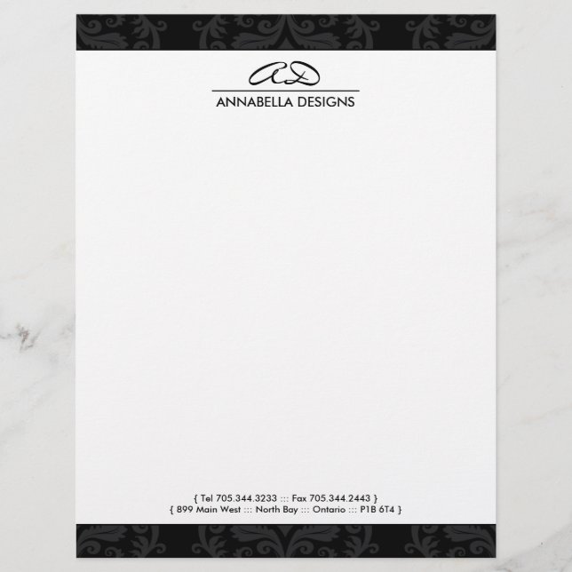 Classy Damask Letterhead Gepersonaliseerd Briefhoofd (Voorkant)