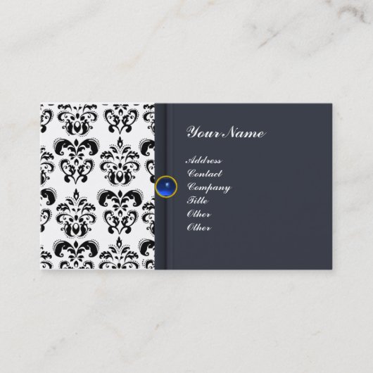 CLASSY DAMASK MONOGRAM blue sapphire Visitekaartje (Voorkant)