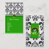 CLASSY DAMASK MONOGRAM green emerald platinum Visitekaartje (Voorkant / Achterkant)