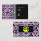 CLASSY DAMASK MONOGRAM zwart-wit geel Visitekaartje (Voorkant / Achterkant)