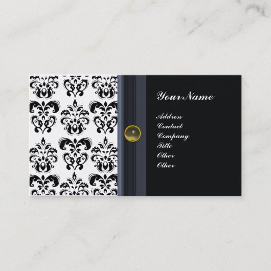 CLASSY DAMASK MONOGRAM ,zwarte agaat Visitekaartje (Voorkant)