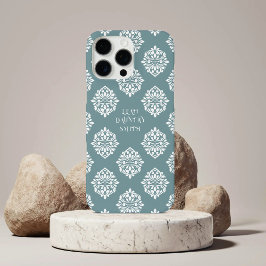 Classy Damask Regency Pewter Blue iPhone 16 Pro Max Hoesje