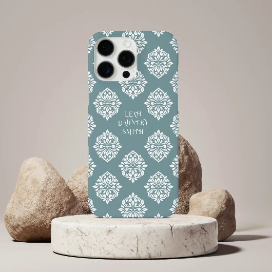 Classy Damask Regency Pewter Blue Case-Mate iPhone Case