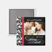 Classy Damask Sla de datum op met rood accent Magneet (Voorkant / Achterkant)