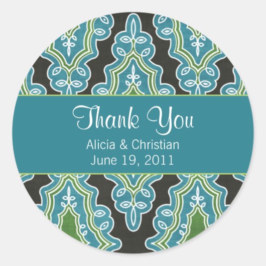 Classy Damask Turquoise Dank u Labels (Voorkant)