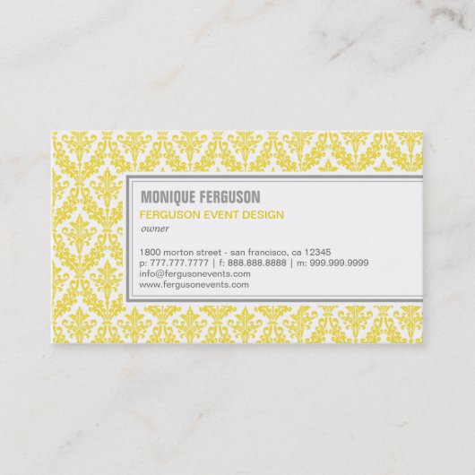 Classy Damask Visitekaartje - Lemon (Voorkant)
