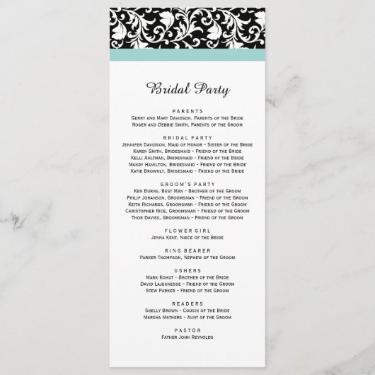Classy Damask Wedding Program Programma (Achterkant)