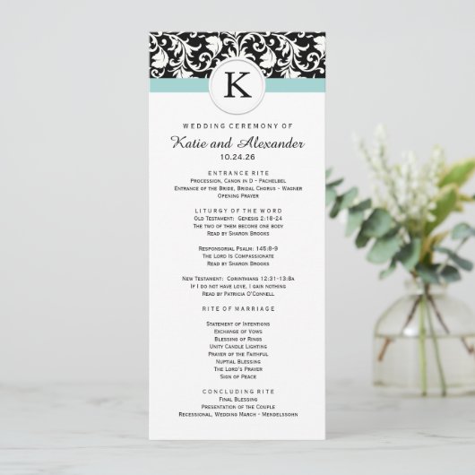 Classy Damask Wedding Program Programma (Staand voorkant)