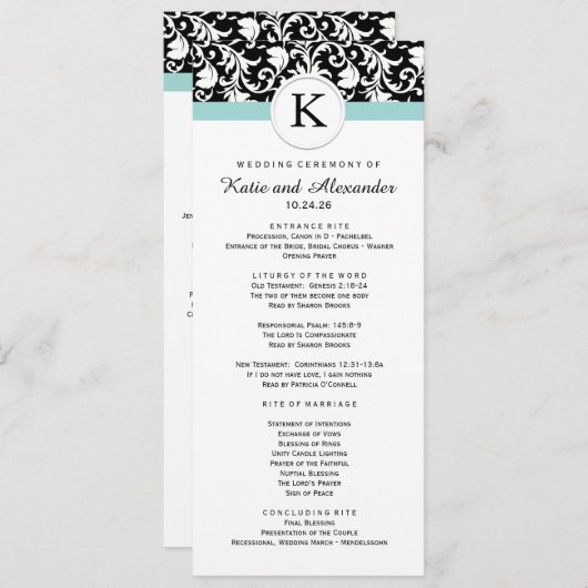 Classy Damask Wedding Program Programma (Voorkant / Achterkant)