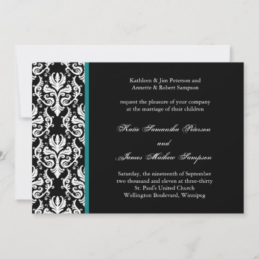 Classy Damask Wedding Uitnodiging (Voorkant)