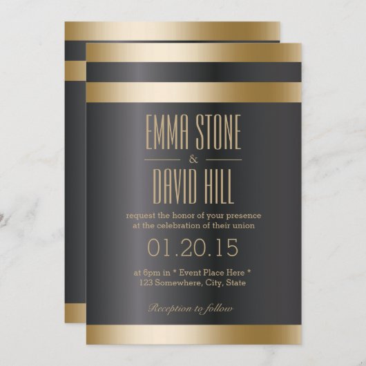 Classy Dark Gold Foil raypes Mariage Invitations (Devant / Derrière)