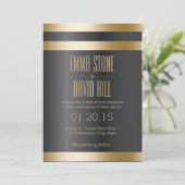 Classy Dark Gold Foil Stripes Wedding Invitting Kaart (Staand voorkant)