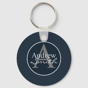 Classy Dark Navy Blue Custom Monogram Sleutelhanger