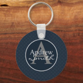 Classy Dark Navy Blue Custom Monogram Sleutelhanger (Voorkant)