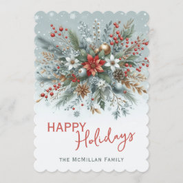 Classy Dark Red Teal Blue Green Floral Wreath Feestdagenkaart