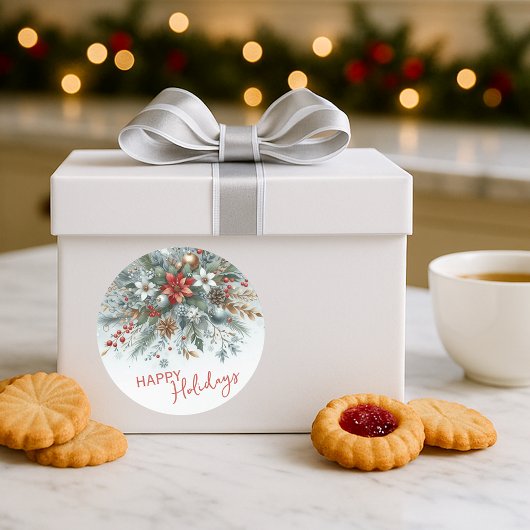 Classy Dark Red Teal Blue Green Floral Wreath Ronde Sticker