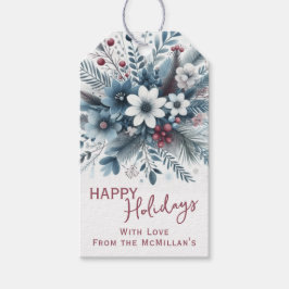 Classy Dark Teal Blue Red Floral Holiday Wreath Cadeaulabel