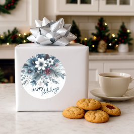 Classy Dark Teal Blue Red Floral Holiday Wreath Ronde Sticker