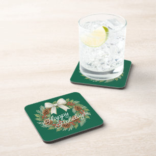 Classy december krans met witte boog vakantie bier onderzetter