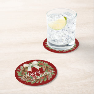 Classy december krans met witte boog vakantie ronde kartonnen onderzetter