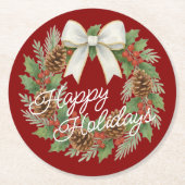 Classy december krans met witte boog vakantie ronde kartonnen onderzetter (Voorkant)