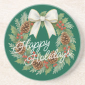 Classy december krans met witte boog vakantie zandsteen onderzetter (Voorkant)