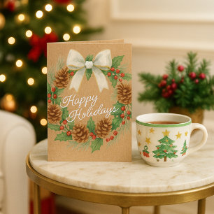 Classy december krans met witte boog Waterverf Feestdagen Kaart
