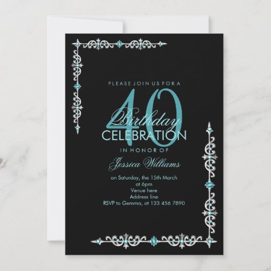 Classy Decoratieve Aqua Gem Verjaardag Kaart (Voorkant)