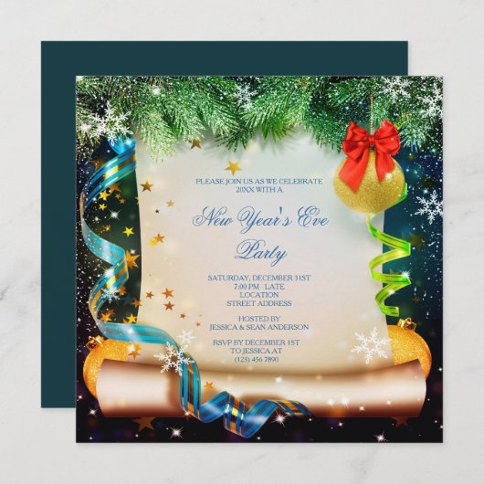 Classy Decorative New Year's Eve Party Scroll Kaart (Voorkant / Achterkant)