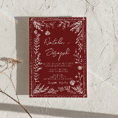 Classy Deep Red Blue Floral Modern QR Code Wedding Kaart