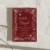 Classy Deep Red Blue Floral QR Code Photo Wedding Kaart