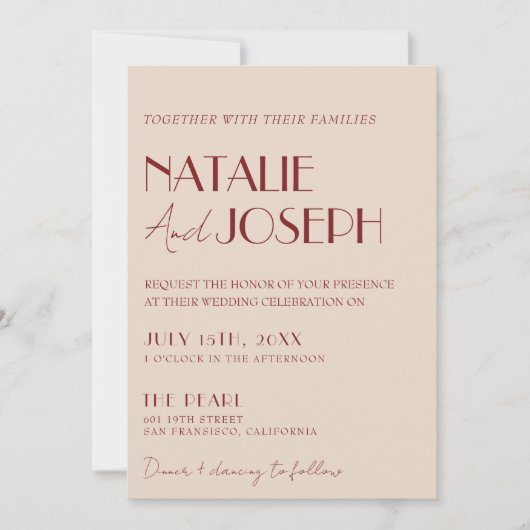 Classy Deep Red Blue QR Code Modern Wedding Kaart (Voorkant)